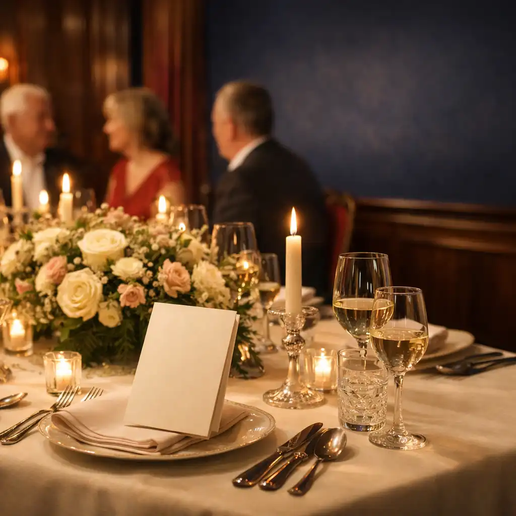 Nakryty stół podczas eleganckiej prywatnej kolacji jubileuszowej